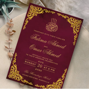 Elegant Gold Lijst Burgundy Islamic Muslim Weduwen Kaart