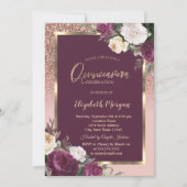 Elegant Gold Lijst Burgundy Rozen Quinceañera Kaart (Voorkant)