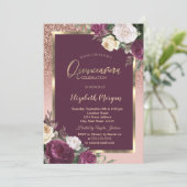 Elegant Gold Lijst Burgundy Rozen Quinceañera Kaart (Staand voorkant)