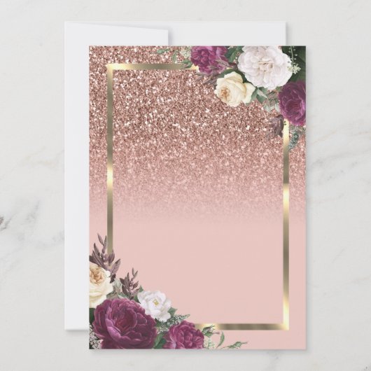 Elegant Gold Lijst Burgundy Rozen Quinceañera Kaart (Achterkant)