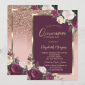 Elegant Gold Lijst Burgundy Rozen Quinceañera Kaart (Voorkant / Achterkant)