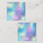 Elegant Gold Lijst, Confetti Blue Holographic Kortingskaartje (Voorkant / Achterkant)