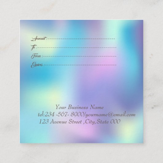 Elegant Gold Lijst, Confetti Blue Holographic Kortingskaartje (Achterkant)