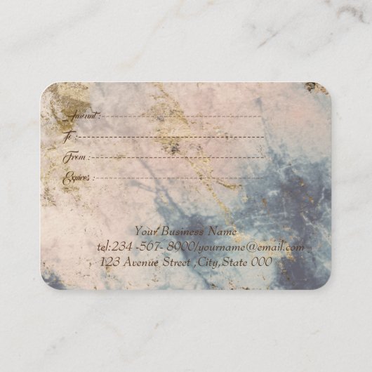 Elegant Gold Lijst, Confetti Blue Marble Kortingskaartje (Achterkant)