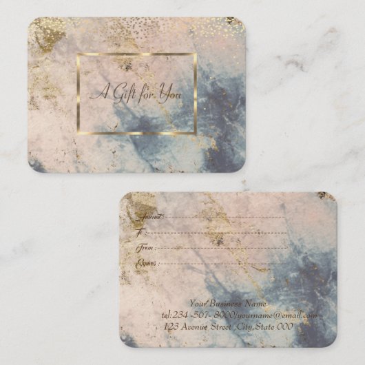 Elegant Gold Lijst, Confetti Blue Marble Kortingskaartje (Voorkant / Achterkant)