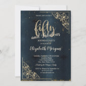 Elegant Gold Lijst Dark Blue 50th Birthday Kaart (Voorkant)