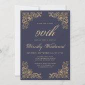Elegant Gold Lijst Dark Navy Blue Birthday Party Kaart (Voorkant)