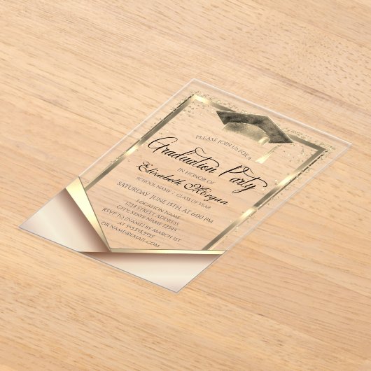 Elegant Gold Lijst Diamonds Afstuderen Acryl Uitnodigingen (Laagn)