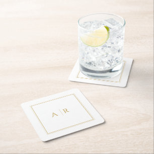 Elegant Gold Lijst en Initialen Wedding Favor Kartonnen Onderzetters