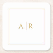 Elegant Gold Lijst en Initialen Wedding Favor Kartonnen Onderzetters (Voorkant)