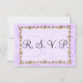 Elegant Gold Lijst en Paarse Damask RSVP Kaartje (Voorkant)