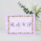 Elegant Gold Lijst en Paarse Damask RSVP Kaartje (Staand voorkant)