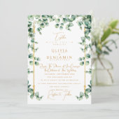 Elegant Gold Lijst & Eucalyptus greenery Wedding Kaart (Staand voorkant)