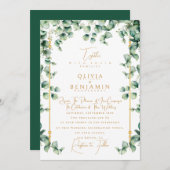 Elegant Gold Lijst & Eucalyptus greenery Wedding Kaart (Voorkant / Achterkant)
