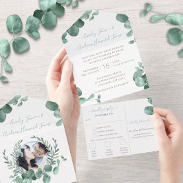 Elegant Gold Lijst Eucalyptus Wreath Weddenschap All In One Uitnodiging