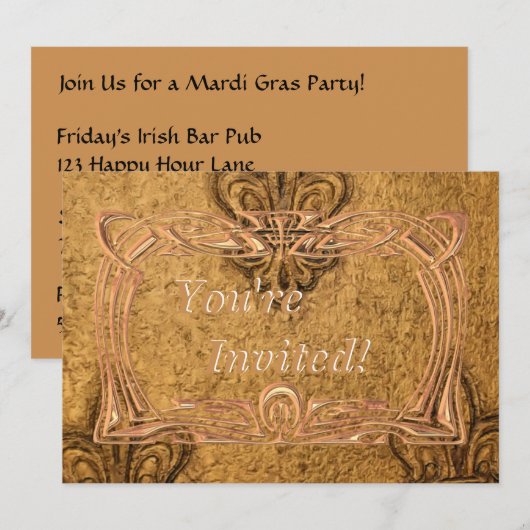 Elegant Gold Lijst | Fleur de Lis Mardi Gras Party Kaart (Voorkant / Achterkant)