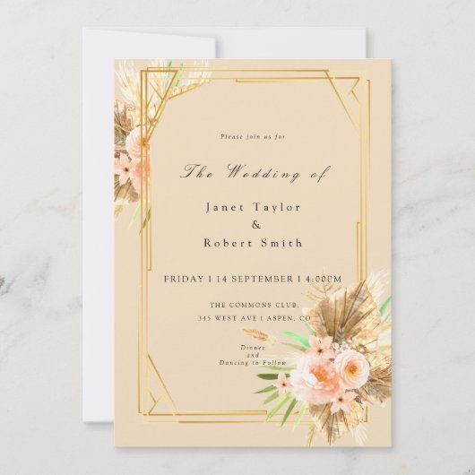 Elegant Gold Lijst Floral Blush Border Wedding Kaart (Voorkant)