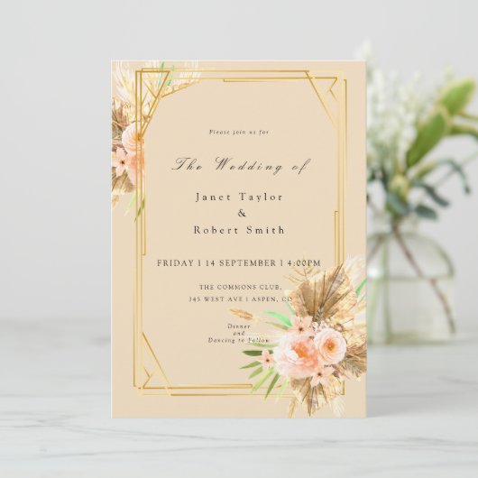Elegant Gold Lijst Floral Blush Border Wedding Kaart (Staand voorkant)