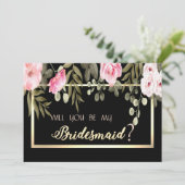 Elegant Gold Lijst Floral Bridesmaid Kaart (Staand voorkant)