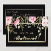 Elegant Gold Lijst Floral Bridesmaid Kaart (Voorkant / Achterkant)