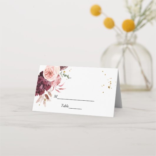 Elegant Gold Lijst Floral Red & Roze Plaatskaartje (Voorkant)
