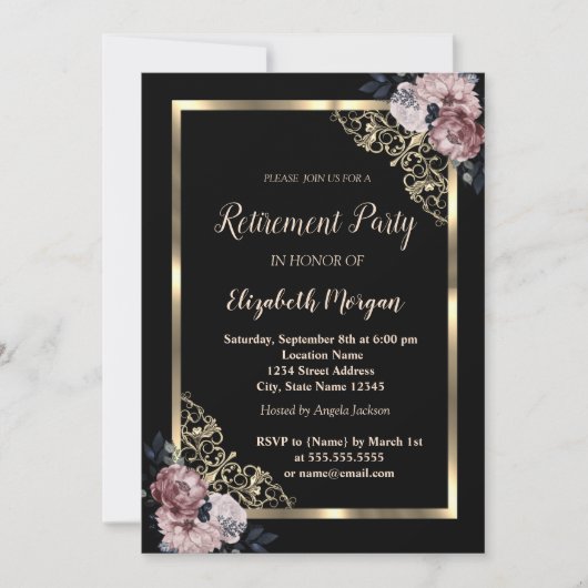 Elegant Gold Lijst Flowers Retirement Kaart (Voorkant)
