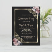 Elegant Gold Lijst Flowers Retirement Kaart (Staand voorkant)