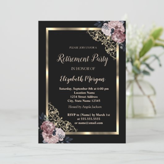 Elegant Gold Lijst Flowers Retirement Kaart (Staand voorkant)