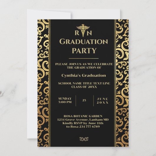 Elegant gold Lijst Graduation Party Invitation Kaart (Voorkant)