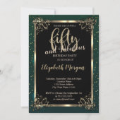 Elegant Gold Lijst, Green 50th Birthday Party Kaart (Voorkant)