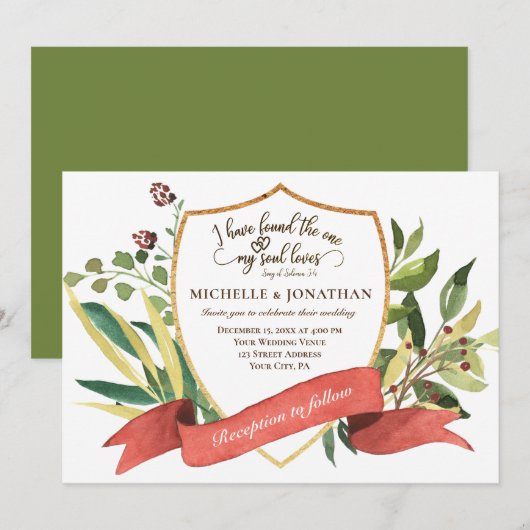 Elegant Gold Lijst Greenery Christelijk Wedding Kaart (Voorkant / Achterkant)