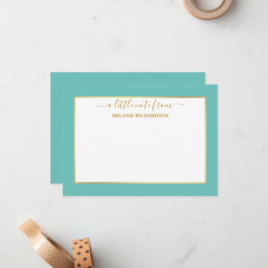 Elegant Gold Lijst - Grootte kiezen - Blauwgroen Notitiekaartje (Voorkant / Achterkant in situ)