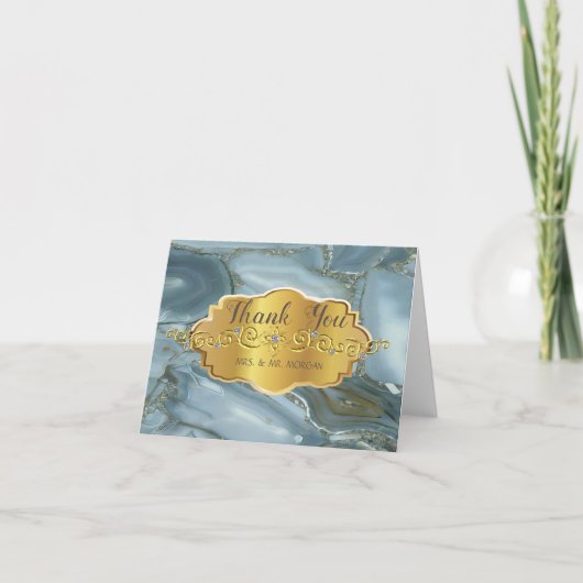 Elegant Gold Lijst, marmer Texture Bedankkaart (Voorkant)