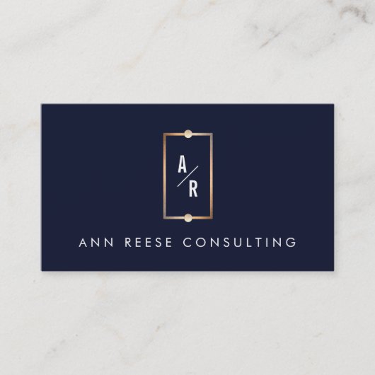 Elegant Gold Lijst Monogram modern marineslauw Visitekaartje (Voorkant)