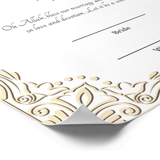 Elegant gold lijst Muslim nikkah certificate Poster (Hoek)