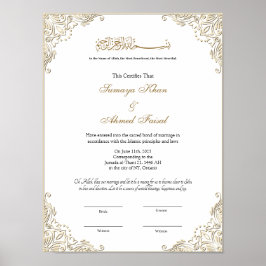 Elegant gold lijst Muslim nikkah certificate Poster