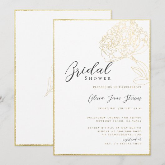 Elegant Gold Lijst Peony Sketch Boho Vrijgezellenf Kaart (Voorkant / Achterkant)