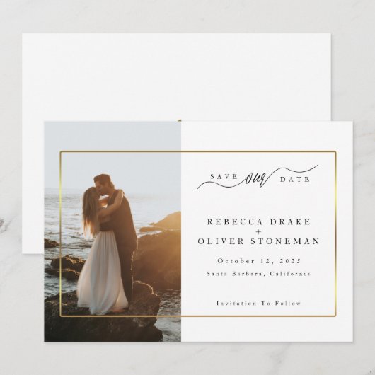 Elegant Gold Lijst Photo Wedding Save The Date (Voorkant / Achterkant)