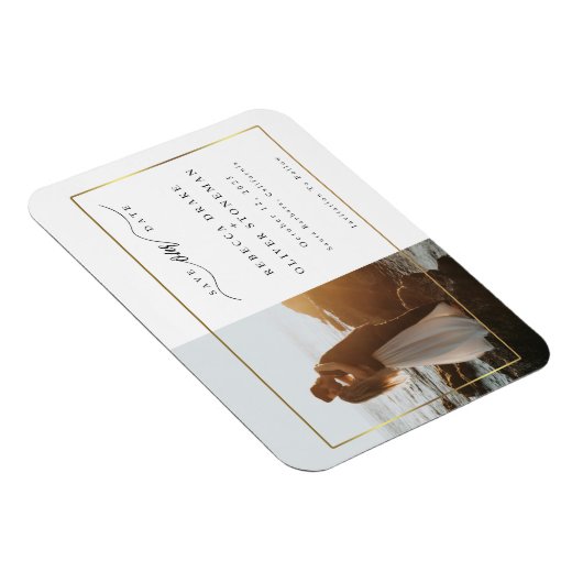 Elegant Gold Lijst Photo Wedding Save the Date Magneet (Rechterzijde)