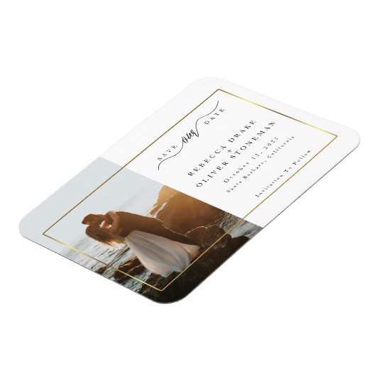 Elegant Gold Lijst Photo Wedding Save the Date Magneet (Linkerzijde)