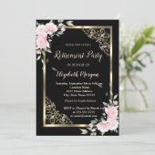 Elegant Gold Lijst Pink Flowers Retirement Kaart (Staand voorkant)