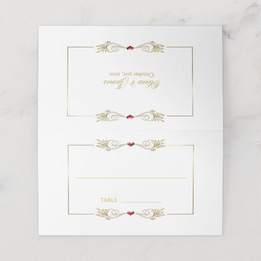Elegant Gold Lijst Red Heart Place Card Plaatskaartje (Buitenkant ongevouwen)