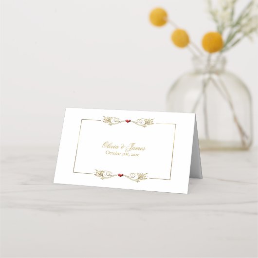 Elegant Gold Lijst Red Heart Place Card Plaatskaartje (Achterkant)