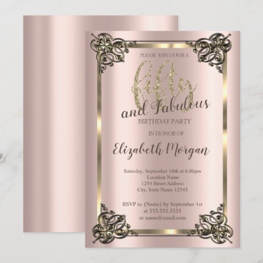 Elegant Gold Lijst, Roos Gold 50e verjaardag Kaart (Voorkant / Achterkant)