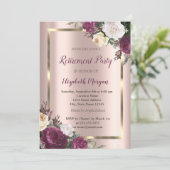 Elegant Gold Lijst, Roos Gold Burgundy Retirement Kaart (Staand voorkant)