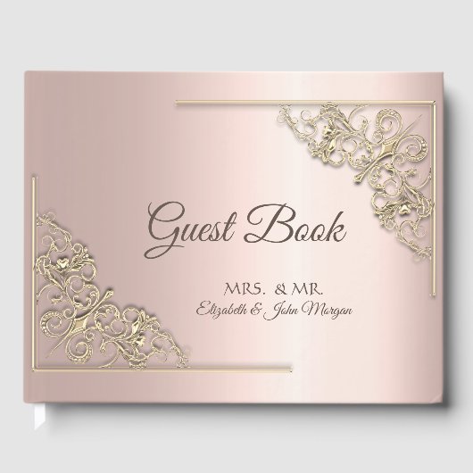Elegant Gold Lijst Roos Gold Wedding Gastenboek (Voorkant)