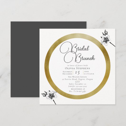 Elegant Gold Lijst Rozen Kerstmis Bridal Brunch Kaart (Voorkant / Achterkant)