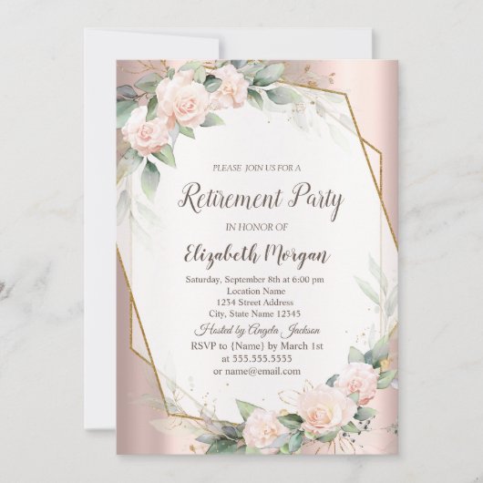 Elegant Gold Lijst, Rozen, Roos Gold Retirement Kaart (Voorkant)