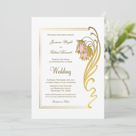 Elegant Gold Lijst Script Weduwen Kaart (Staand voorkant)