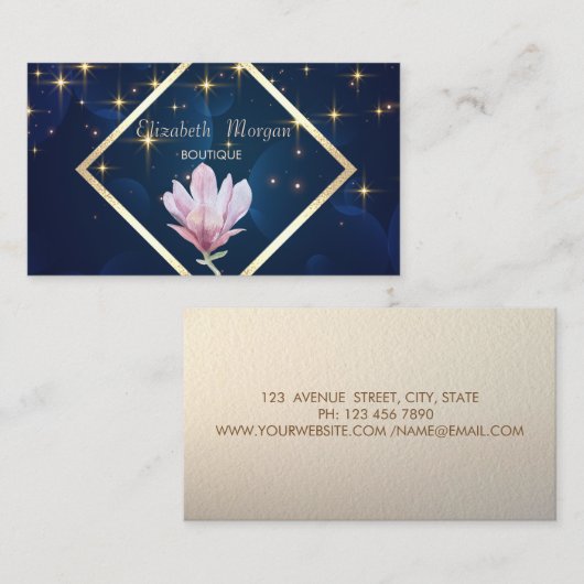 Elegant, Gold Lijst, Stars Waterverf Magnolia Visitekaartje (Voorkant / Achterkant)